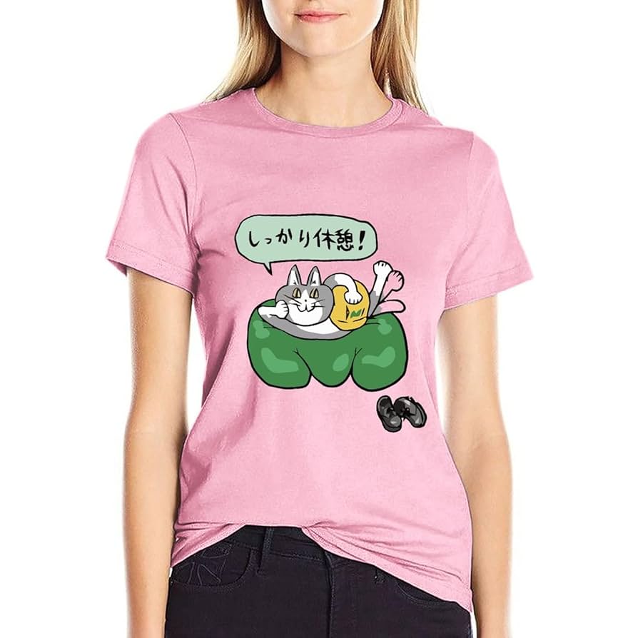 仕事猫 トップス 半袖 Tシャツ Amazon.co.jp: 仕事猫 半袖 Tシャツ レディース 夏 コットン100