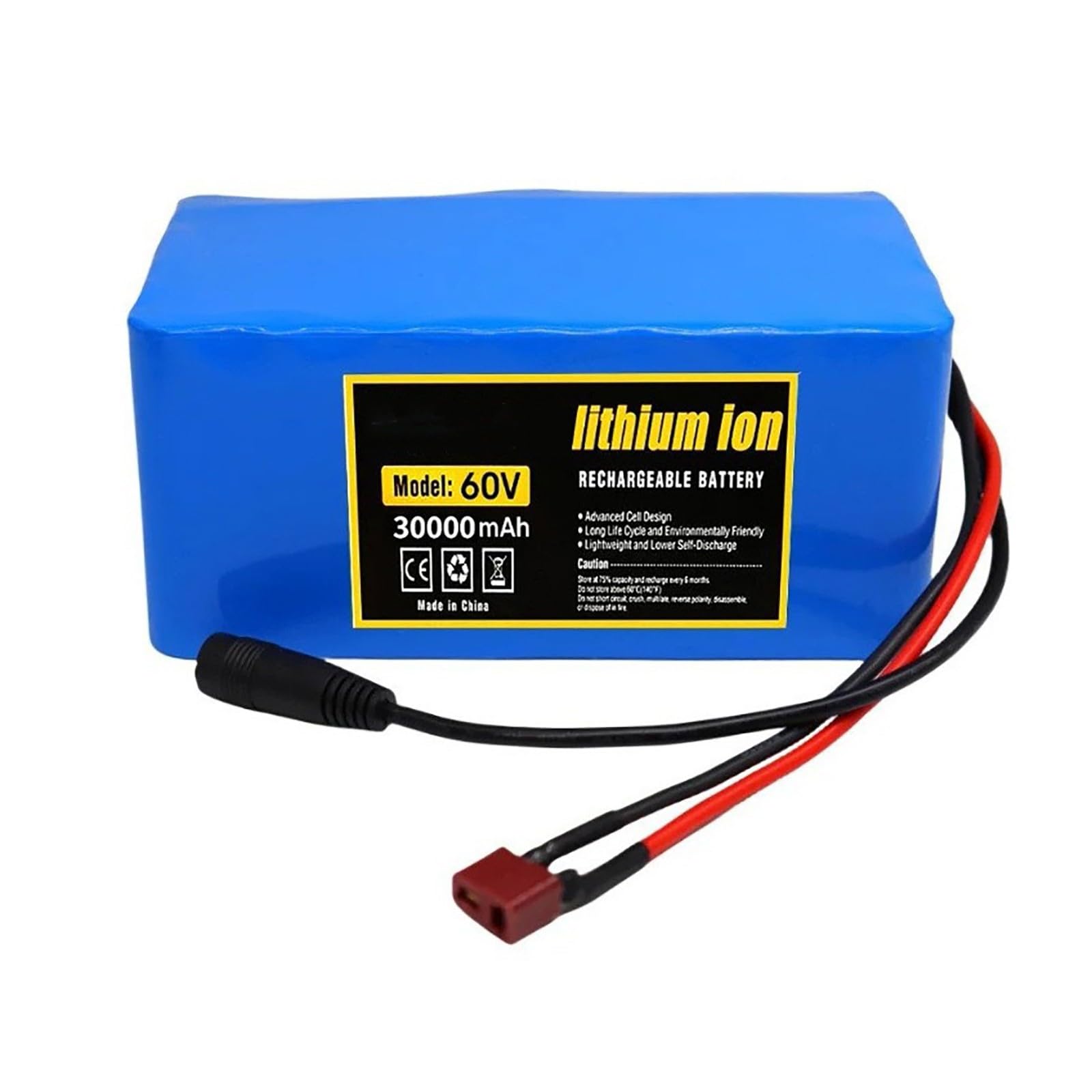 Batería de iones de litio de 60 V, 30 Ah, 16S2P, con BMS y cargador de 67,2 V y 2 A, para bicicletas eléctricas, scooters y motores 500 W a 800 W XT60+DC