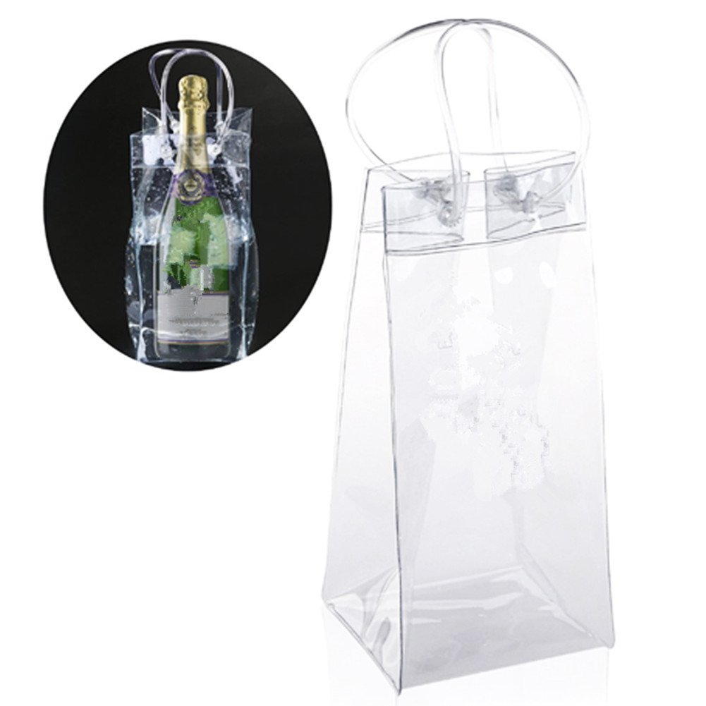 Transparent PVC Champagne Wine Ice Bag Pouch Cooler Bag with Handle Gift Party Bar Tools