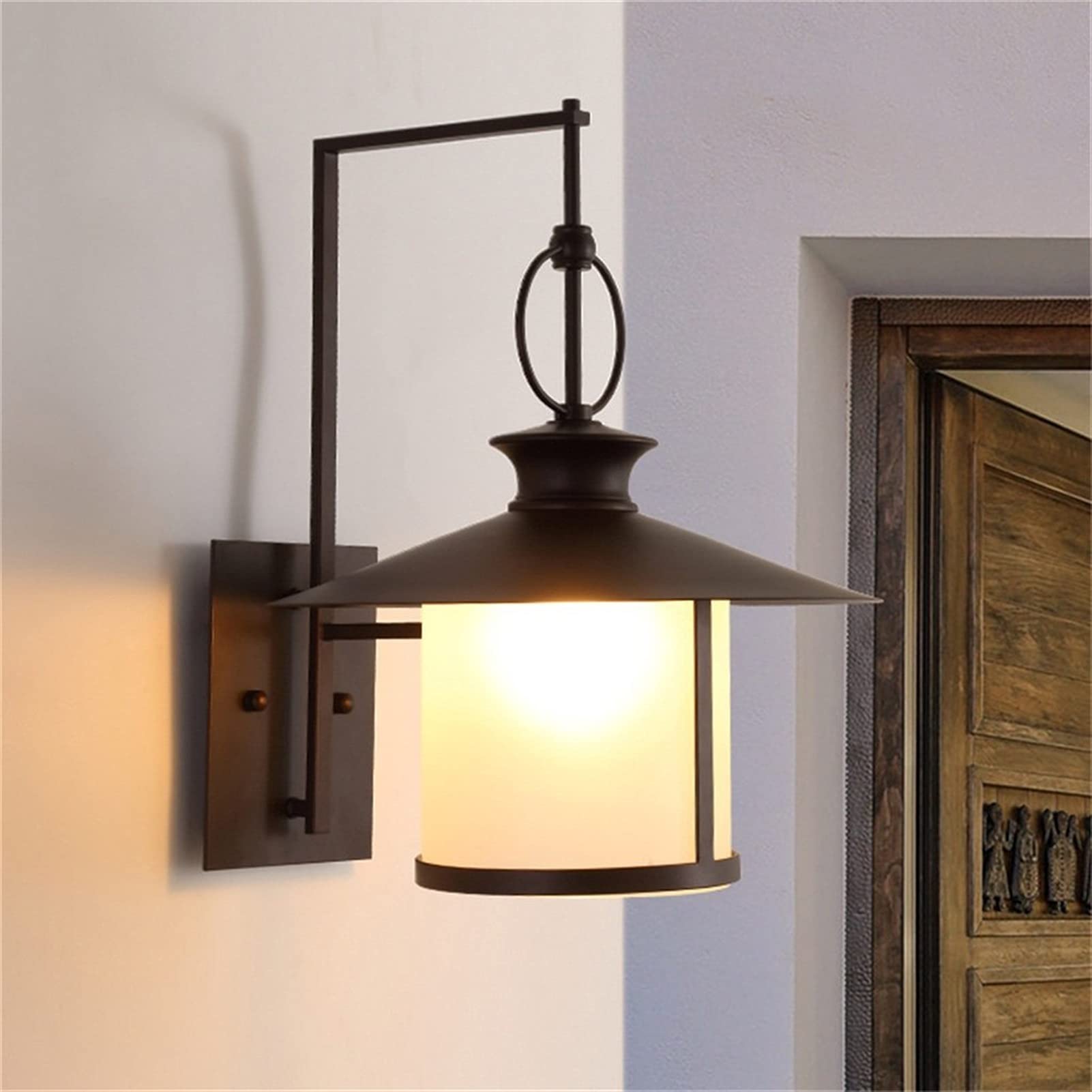 Applique Murale européenne rétro en métal antirouille, Style Vintage, Noire, étanche, luminaire d'extérieur en Verre Edison E27, Compatible avec terrasse, Jardin, Balcon, etc.