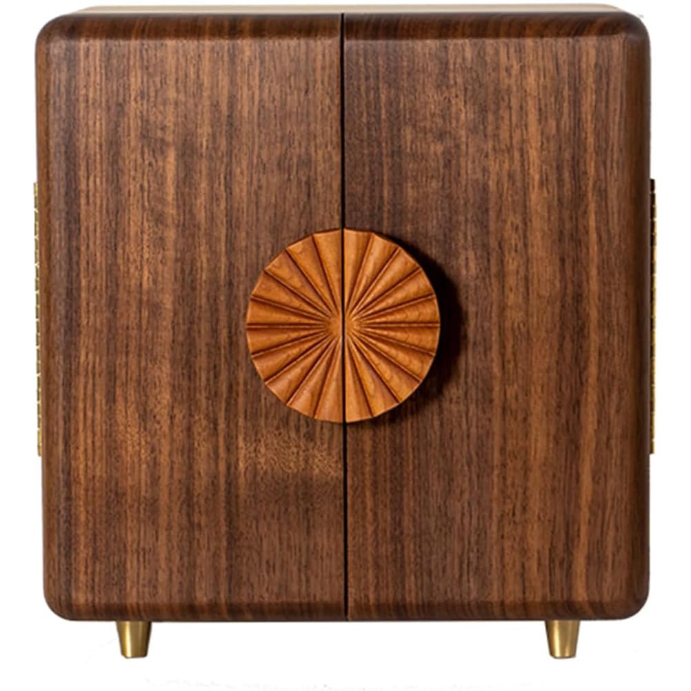 Lshtshf-ou Storage Walnut Jewelry Box Multi-Layer Gold Cabinet Wedding Gift Women's Sunflower Door Handle