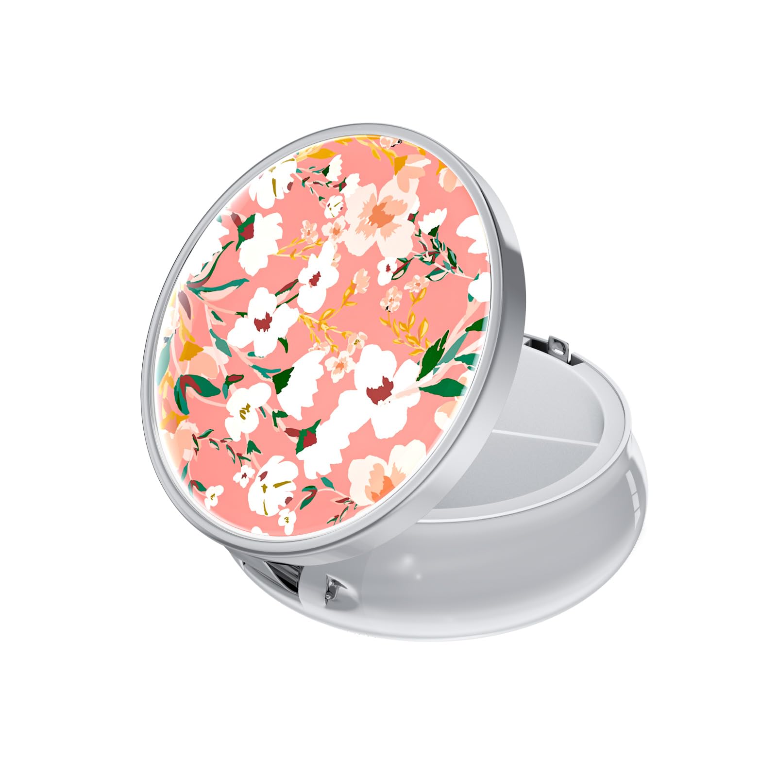 Rouidr Pill Box, 3 Compartment Medicine Pill Case, Small Metal Travel Medicine Box for Purse & Pocket, Silver, Rosemary