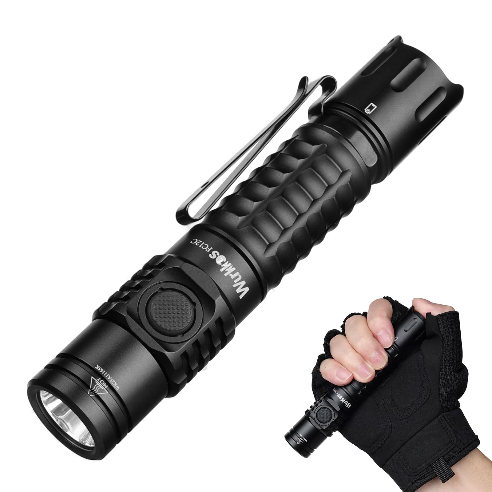 Wurkkos FC12C Linterna Táctica 1600lm LED, IPX8, USB-C | Alcance 332m, driver de corriente constante, interruptor trasero, perfecto para camping, senderismo y caza