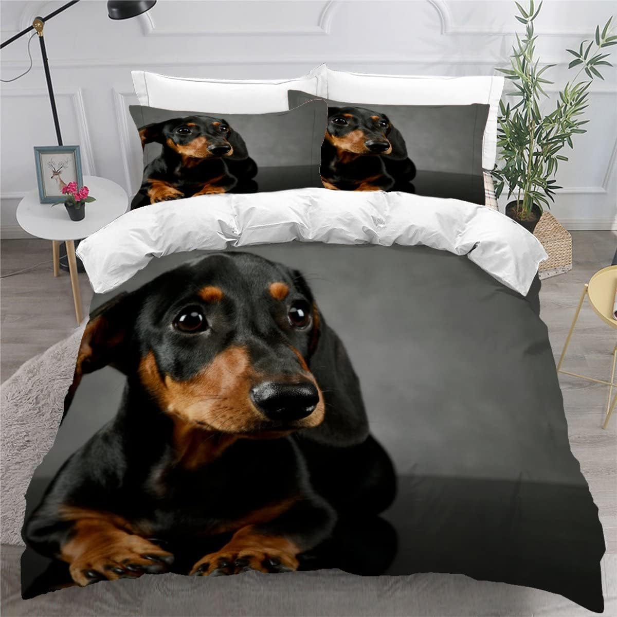 MEVASA Dachshund Bedding Set - Microfiber Teen Bedding Animal Puppy 3D Set for Small Double - Anti Allergic Duvet Cover Set with Zipper /200x200