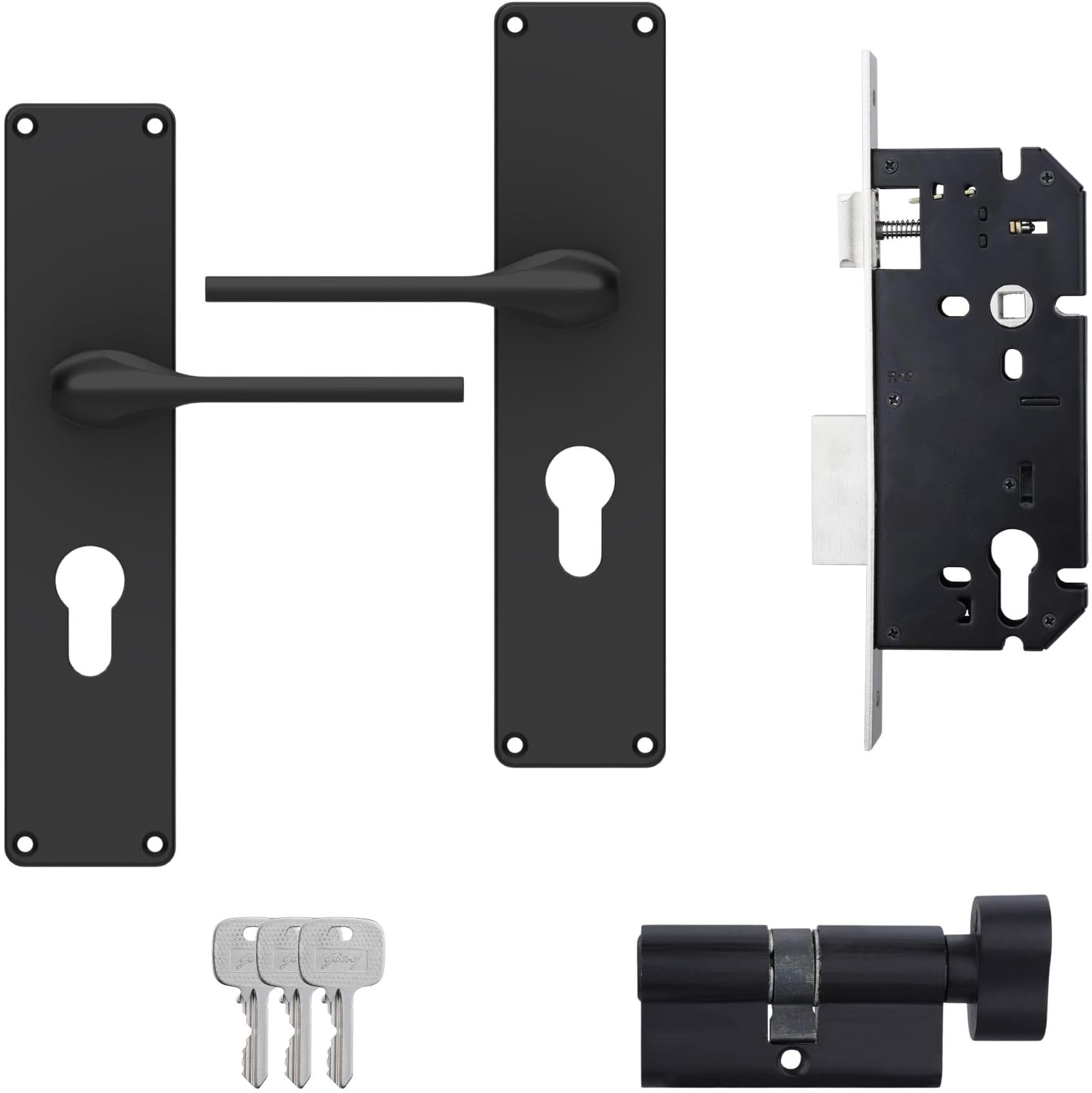 Godrej Mortise Lock I Handle Set 1CK EM02 I Matt Black Finish I 6-Lever Lock I 3 Keys I Double Throw I 5" Handle I Left/Right Handed Door Operation I Mortise Lock with Latch for Home, Main Door