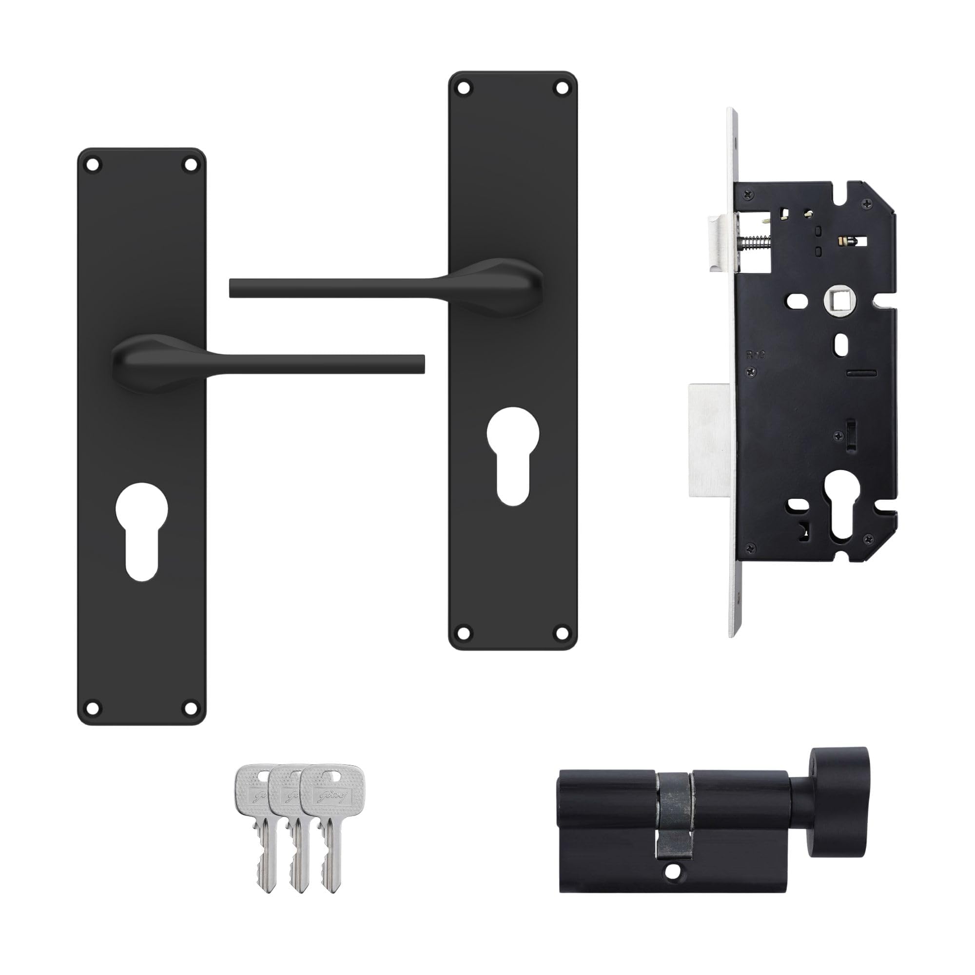 Godrej Mortise Lock I Handle Set 1CK EM02 I 6-Lever Lock I 3 Keys I Double Throw I 5" Handle I Left/Right Handed Door Operation| for Office & Internal Doors | Antique Brass Finish I 5 Year Warranty