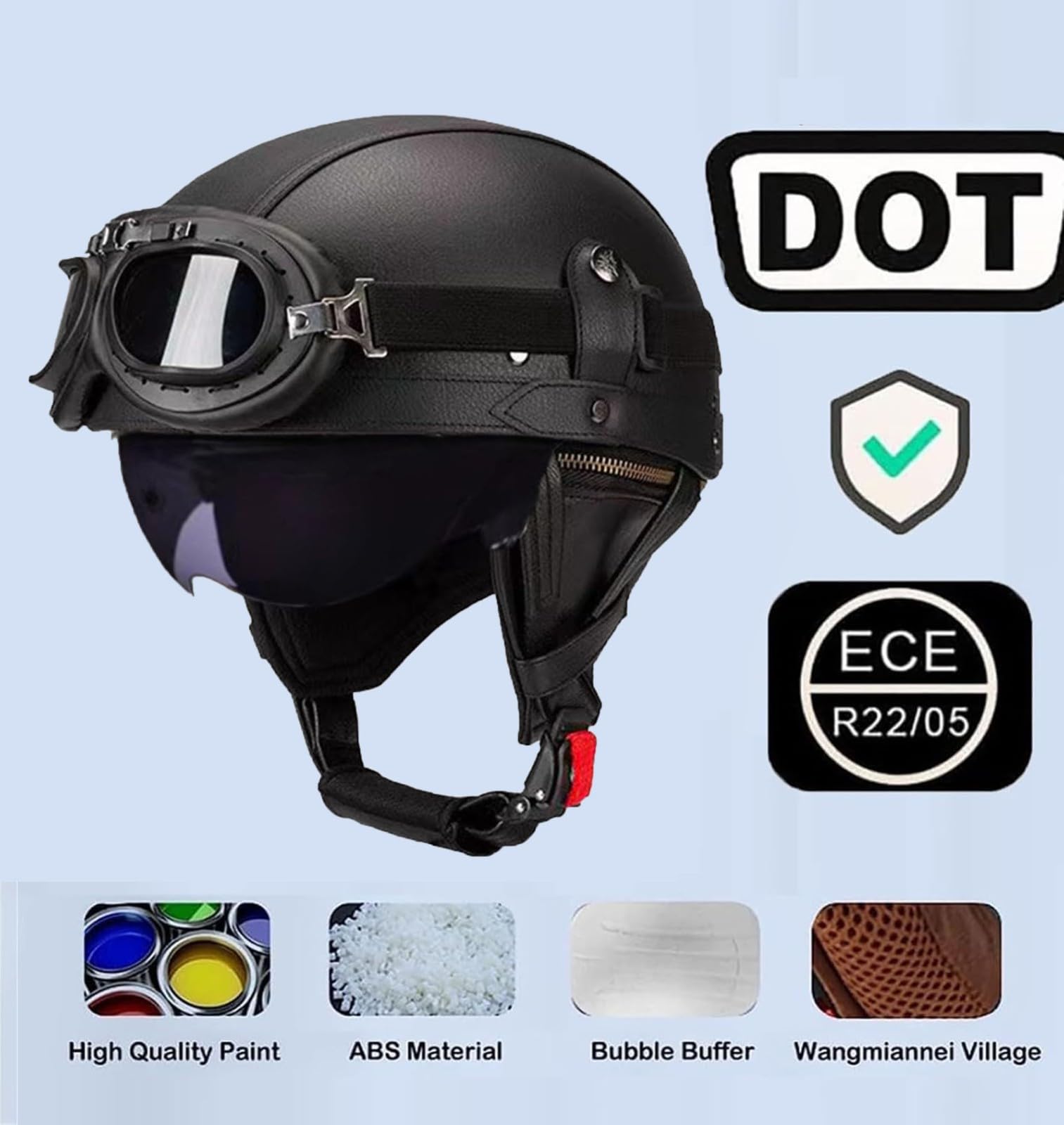 Casque De Moto Ouvert Casque De Moto Homme Femme Casque De Moto Demi-Casque avec Visière Et Lunettes De Protection Casque De Moto Jet Rétro Homologué Dot/ECE Dégagement Rapide