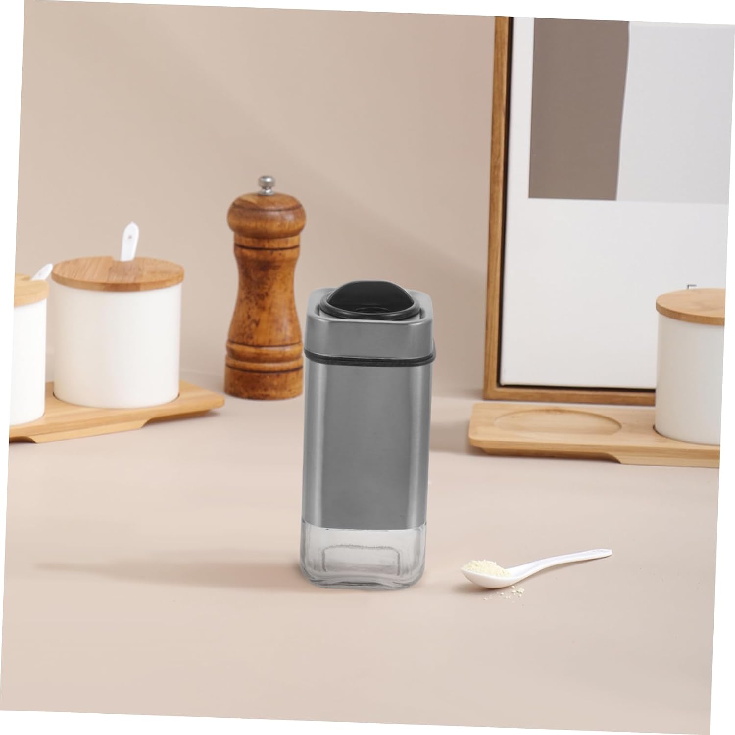 2pcs Stainless Steel Salt Pepper Dispenser Precise Salt Shaker Adjustable Pour Holes Easy to Clean