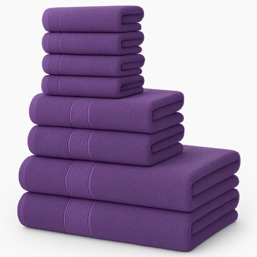 Diamond Tex Luxury 8 Pcs Towels Bale Set 100% Egyptian Cotton Face Cloth, Hand Towel, Jumbo Bath Towel 600-GSM Soft and Absorbent Gym, Golf, Spa, Beach Towels (Purple)