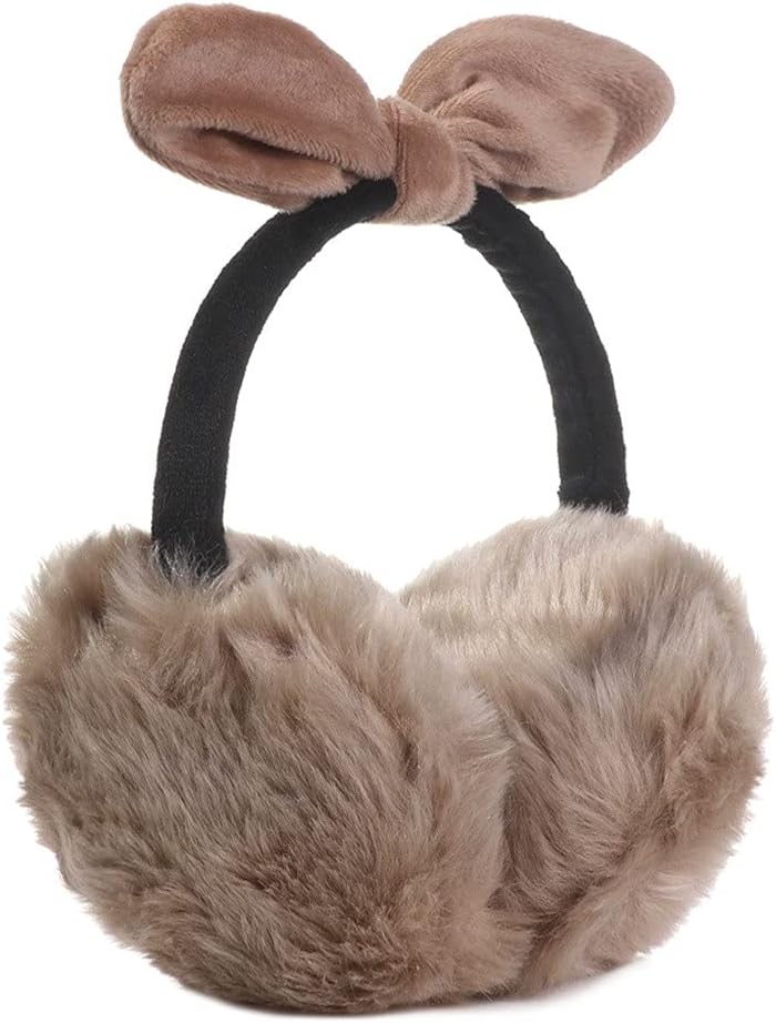 HLDETH Women Winter Warm Earmuffs Bowknot Fluffy Earflap Thick Headband Outdoor Cold Protection Adjustable Ear Warmers (Color : B, Size : One Size) : Clothing, Shoes & Jewelry