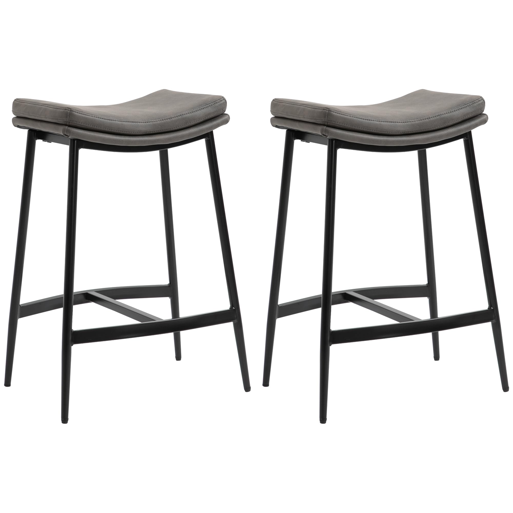 HOMCOM Conjunto de 2 Taburetes Altos de Cocina Sillas Altas de Cocina sin Respaldo con Estructura de Acero Estilo Industrial Carga 120 kg para Bar Salón Comedor Gris
