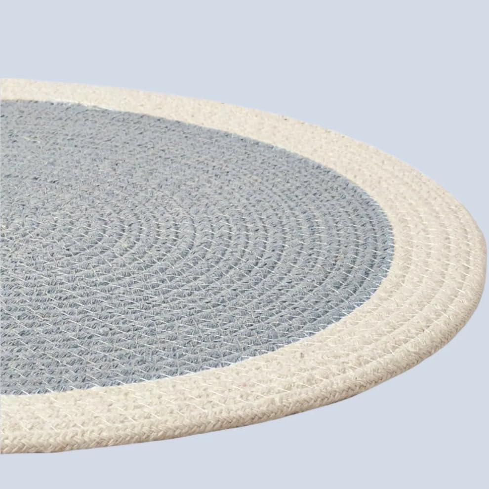 Image of Cotton Rope Placemats, Round Red with White Border, Set of 4, Heat Resistant Table Mats (Grey and White)