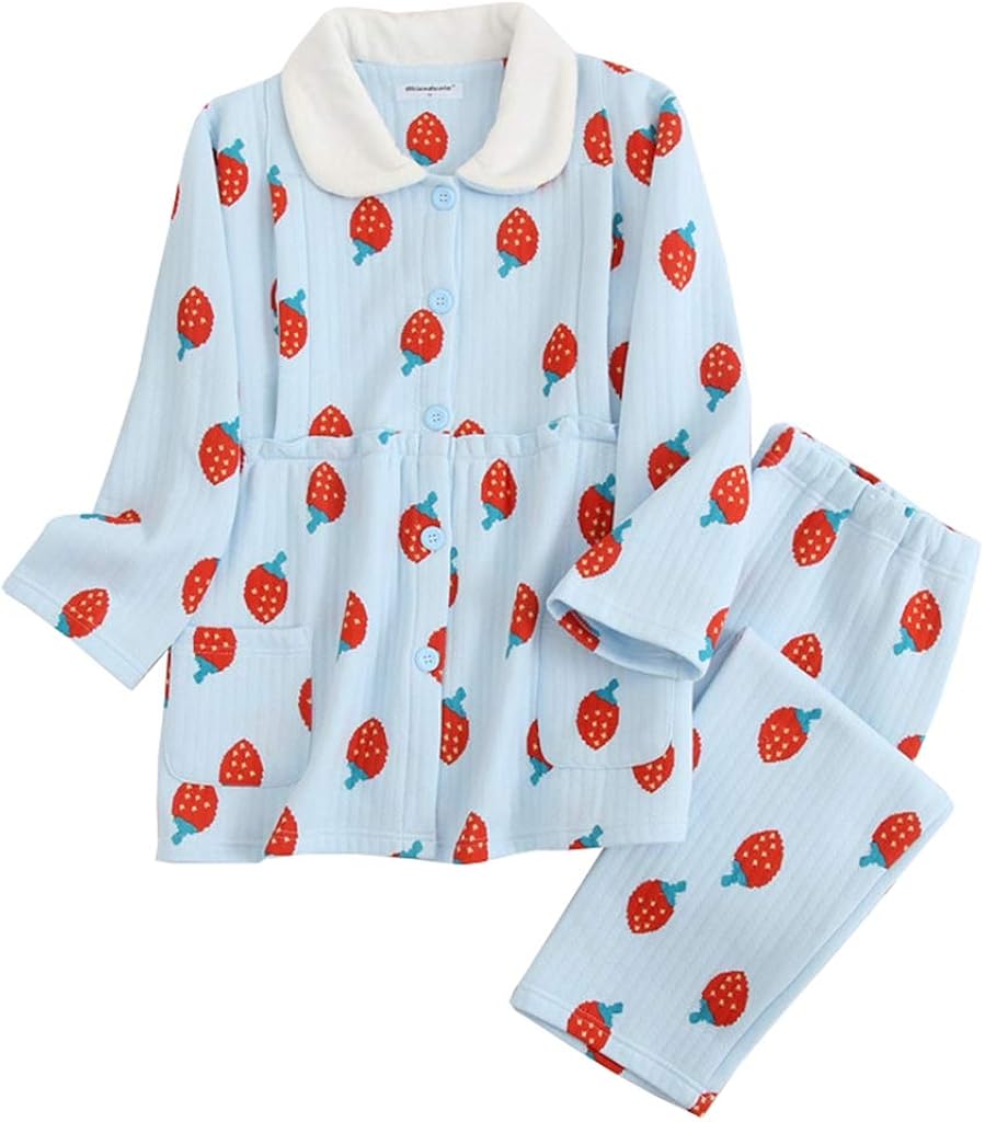 マタニティパジャマ 秋冬 授乳口付き いちご柄 かわいい 授乳服 前開き ウェスト調整可能