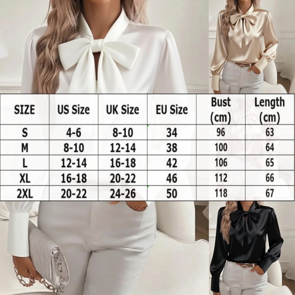 Camisas de satén con cuello de lazo para mujer, elegantes blusas de seda de manga larga, casual, elegante, para negocios, trabajo, 2025