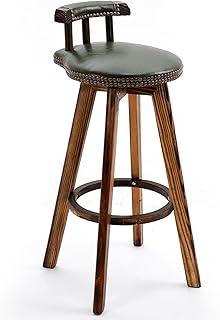 Wooden Bar Stool with PU Leather Upholstery - Counter Height Dining Chair for Kitchen, Breakfast Nook(H,Sitting Height 63cm)