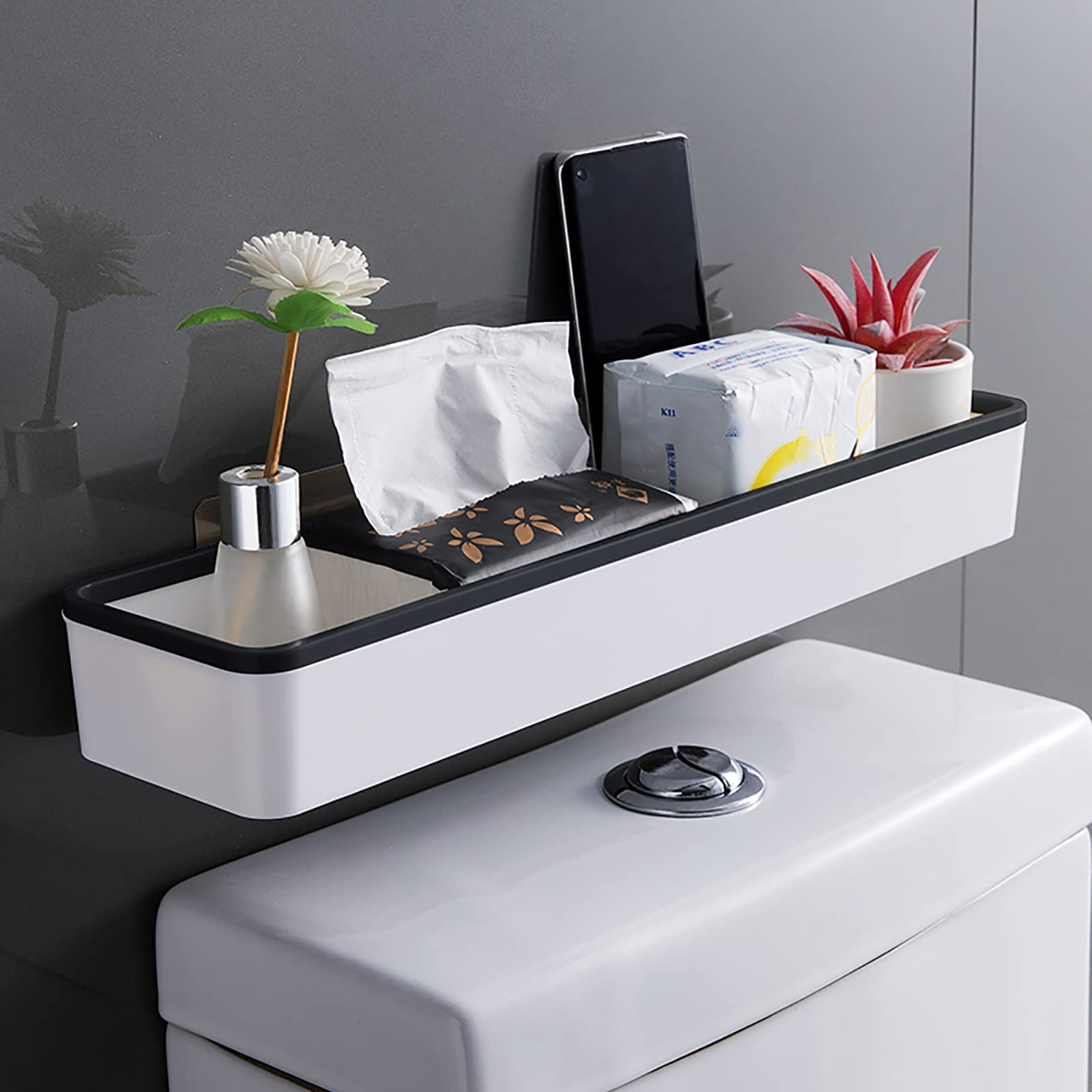 HOTORI Over the Toilet Storage Rack, Wall Mounted Bathroom Over The Toilet Shelf, Bathroom Storage Organizer Toilet Shelves for organizing Paper Towels shampoo (Black)