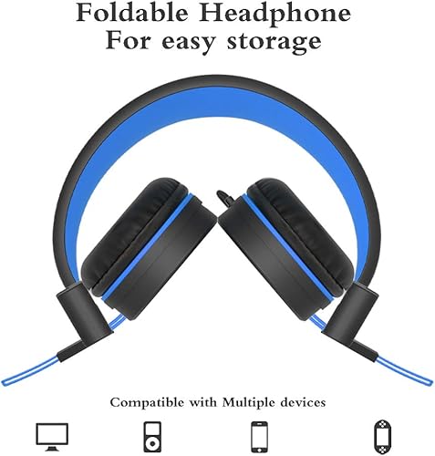 Miniatura 3 de Elecder i37 Audífonos de diadema para niños, niñas y adolescentes Plegables, se ajustan al oído. Con conector de 3.5 milímetros, compatible con