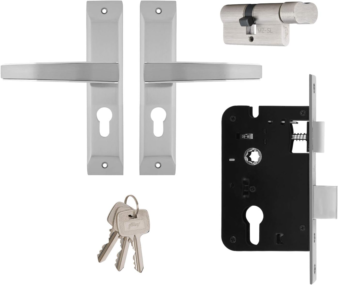 NEH 06-200 mm Door Handle with Lock Set 1CK (Satin Steel)