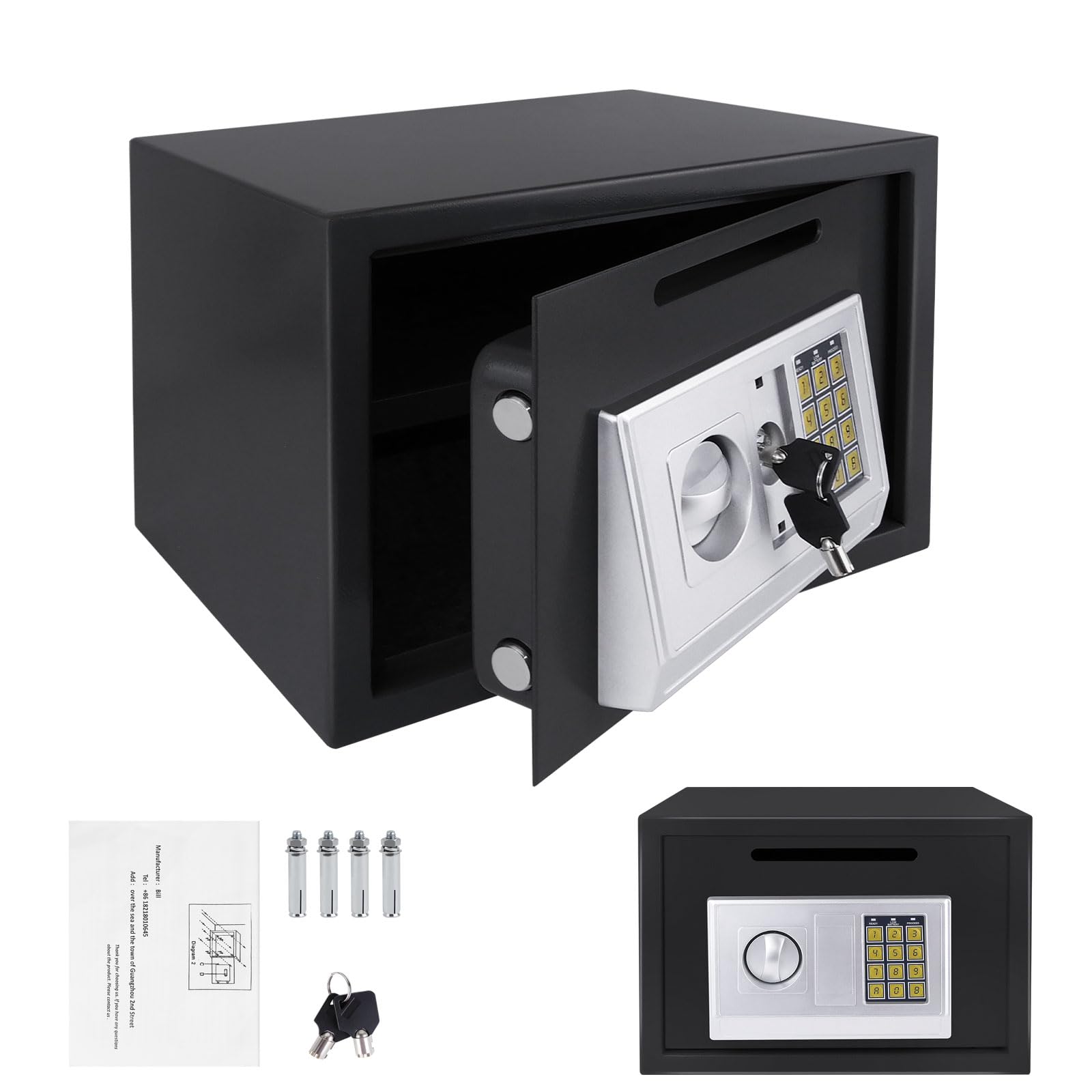 16L Electronic Safe Cash Box Small Safe Digital Safe Money Safe Box Steel Security Box, Key Safe Wall Mounted For Office Home Hotel Use, Steel Locking Bolts, 25Dx35Wx25H cm (Black)