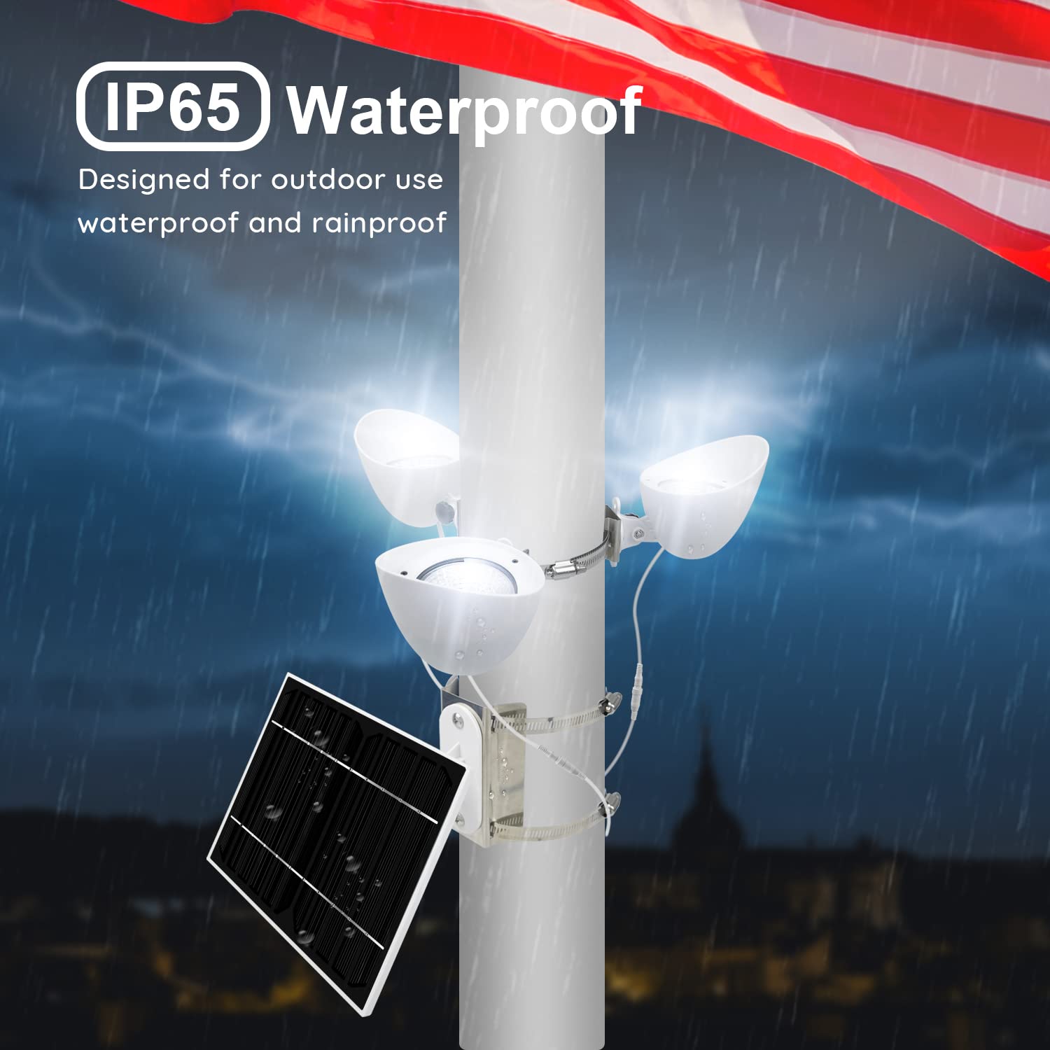 enrybia Solar Flag Pole Light 360° Flag Lighting 3 Super Bright Flagpole Light Solar Powered Outdoor Dusk to Dawn Waterproof LED Solar Flag Spotlight Metal Clamps Fits 2
