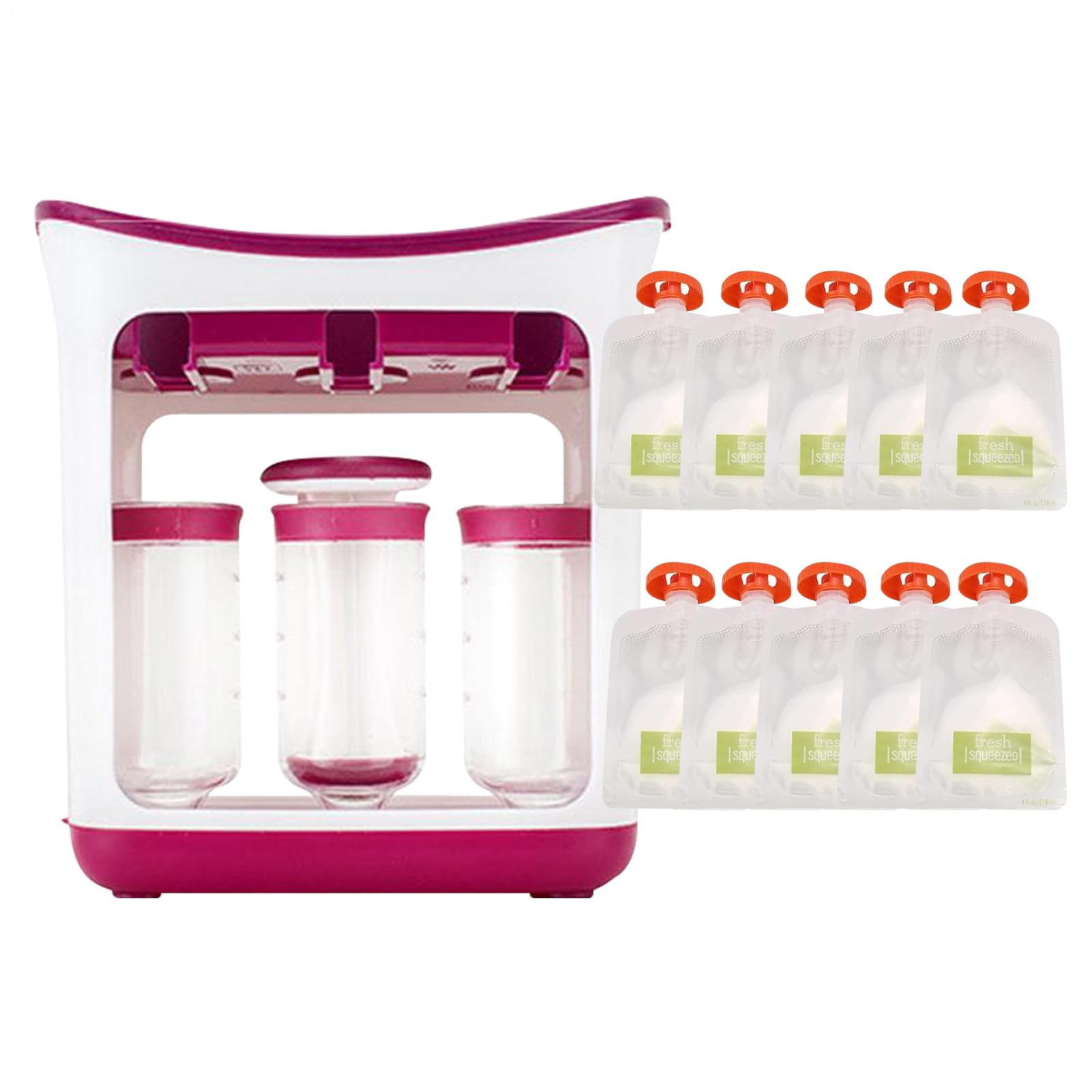 Station de Compression Aliments Bébé, Machine à Compote avec Sacs Réutilisables, Gourde Compote Bébé Réutilisable pour Purées Maison et Jus de Fruits Frais