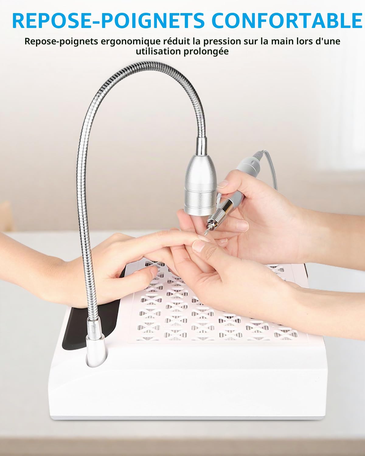4 In 1 Ponceuse pour Ongles Professionnel, Aspirateur Poussiere Ongle, Repose Main Ongle avec Réglable à 360° Lumière Led, 30000 Rpm Lime a Ongle Electrique, Machine a Ongle pour Salon/Maison