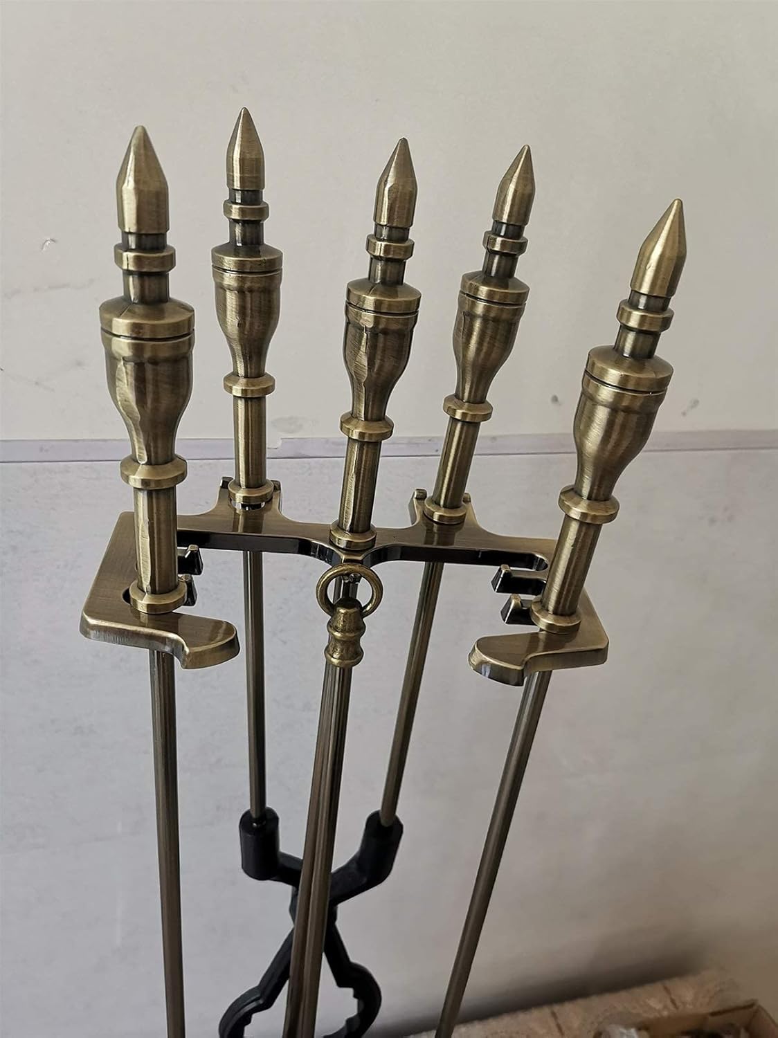 Bronze 78Cm/Fireside Companion Tool Set, Cast Iron Heavy Duty 5 Pieces Fireplace Tools Sets, for Living Room/Outdoor/Indoor, Tongs Shovel Antique Brush Poker Stand