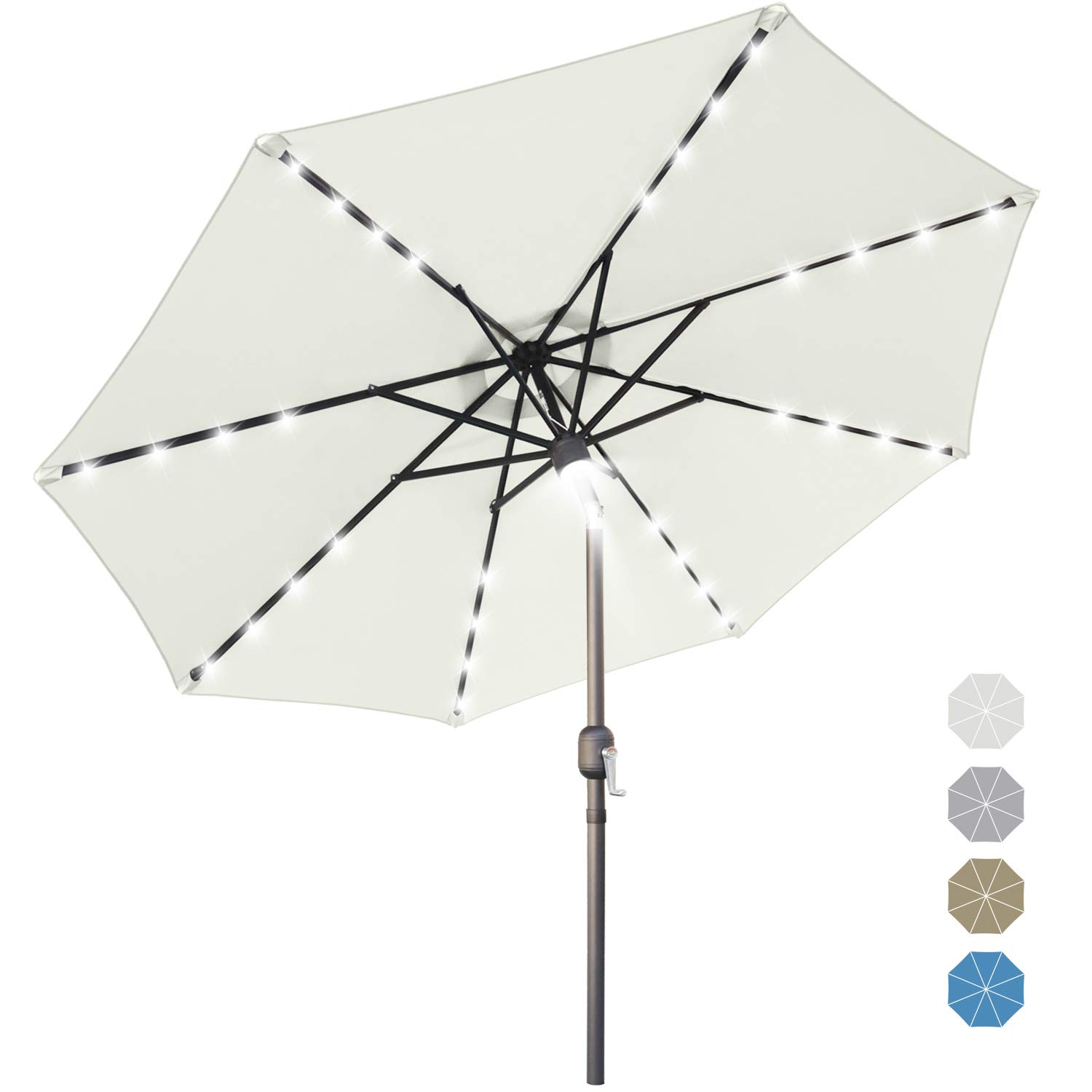 9FT Patio Umbrella Ourdoor Solar Umbrella LED Bluetooth Umbrellas with