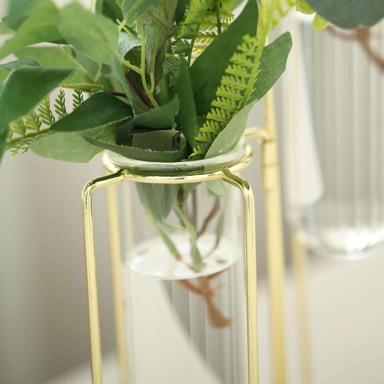 Tableclothsfactory Set of 5-12" Conjoined Geometric Metal Flower Vase Racks Hydroponic Test Tube Vases for Wedding Table Decoration