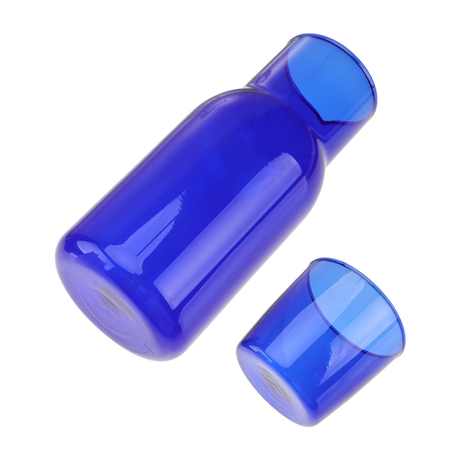 Botella de gran capacidad y vasos de vidrio de borosilicato azul para agua y bebidas frías