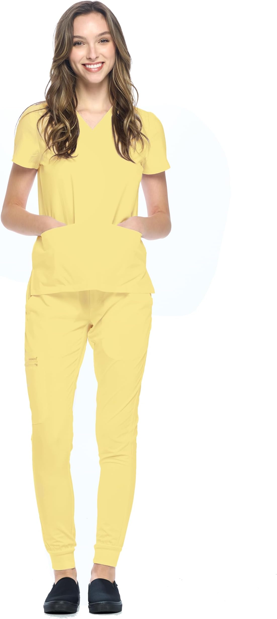Jogger Scrubs for Women Set – V-Neck Scrub Top & Elastic Jogger Scrub Pants for Women 8 Pockets