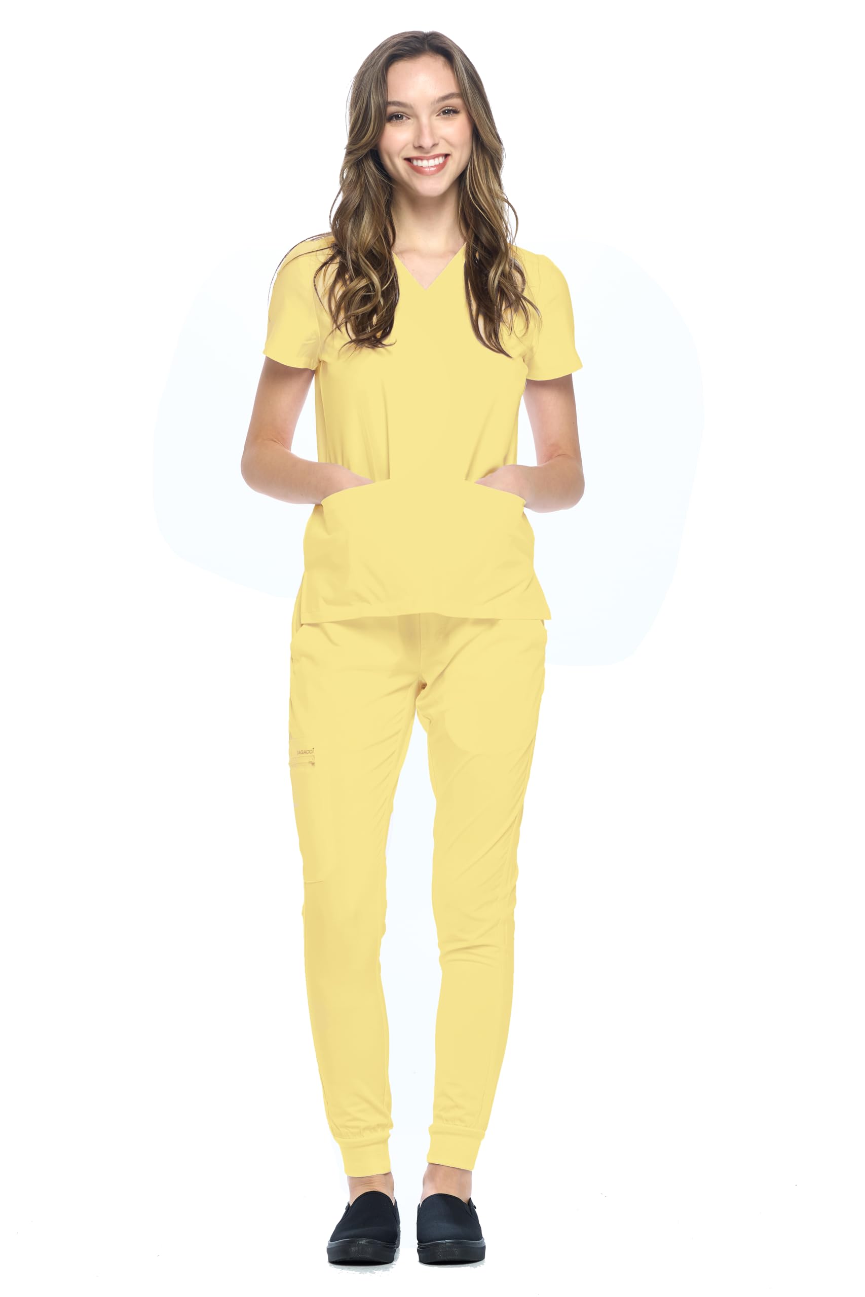 Dagacci Medical Uniform® Jogger Scrubs for Women Set – V-Neck Scrub Top & Elastic Jogger Scrub Pants for Women 8 Pockets