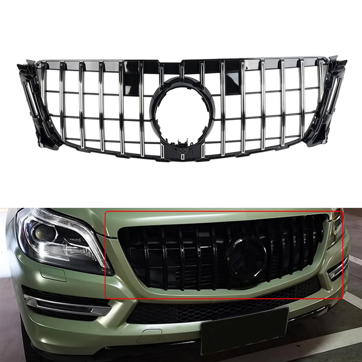 KARPALGT Style Front Grille Grill Compatible with 2013-2015 Mercedes-Benz X166 GL-CLASS GL350 GL350 Chrome + Black