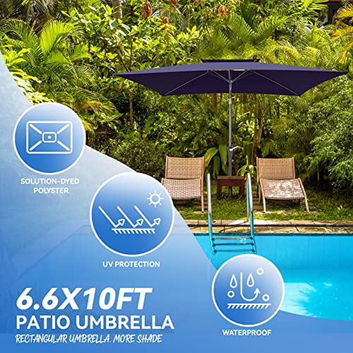 Pakarde 6.6X10Ft Rectangle Patio Umbrellas 2 Tiers Outdoor Table Umbrella With Push Button Tilt And Crank For Pool, Backyard, Deck, Picnic, Yard #TOP1