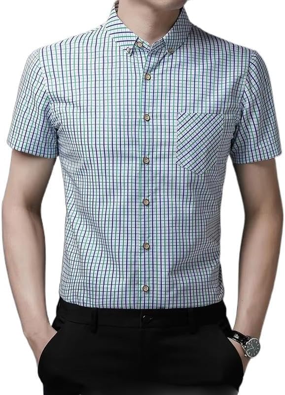 Mens T-Shirt Summer Short Sleeve Stripes Casual Button Down Dress Shirt