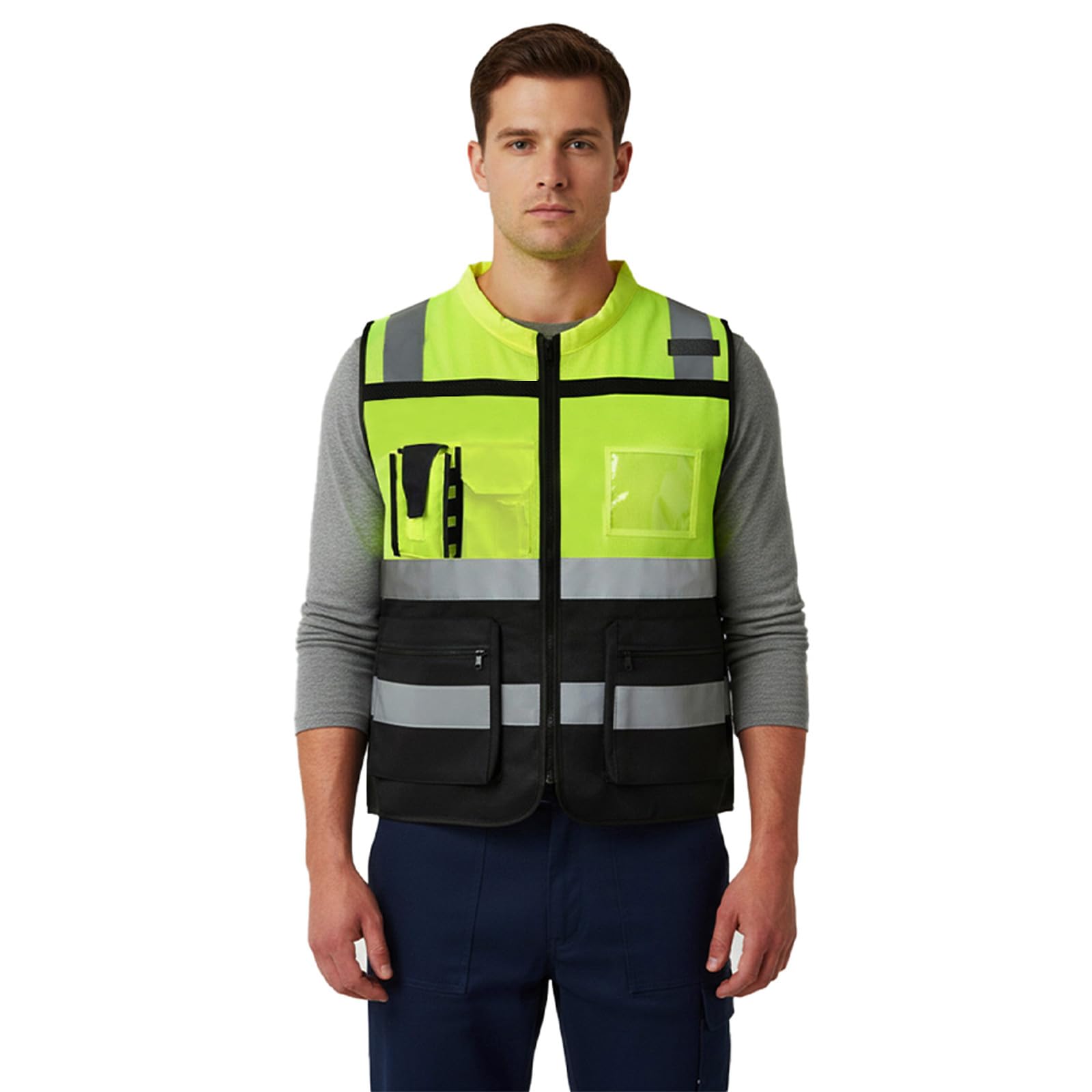 URAQT Chaleco Reflectante Homologado, Chaleco Reflectante de Seguridad, Chaleco Trabajo 7 Bolsillos con Cremallera, Chaleco de Seguridad de Alta Visibilidad para Limpiadores Trabajadores, Unisex, L