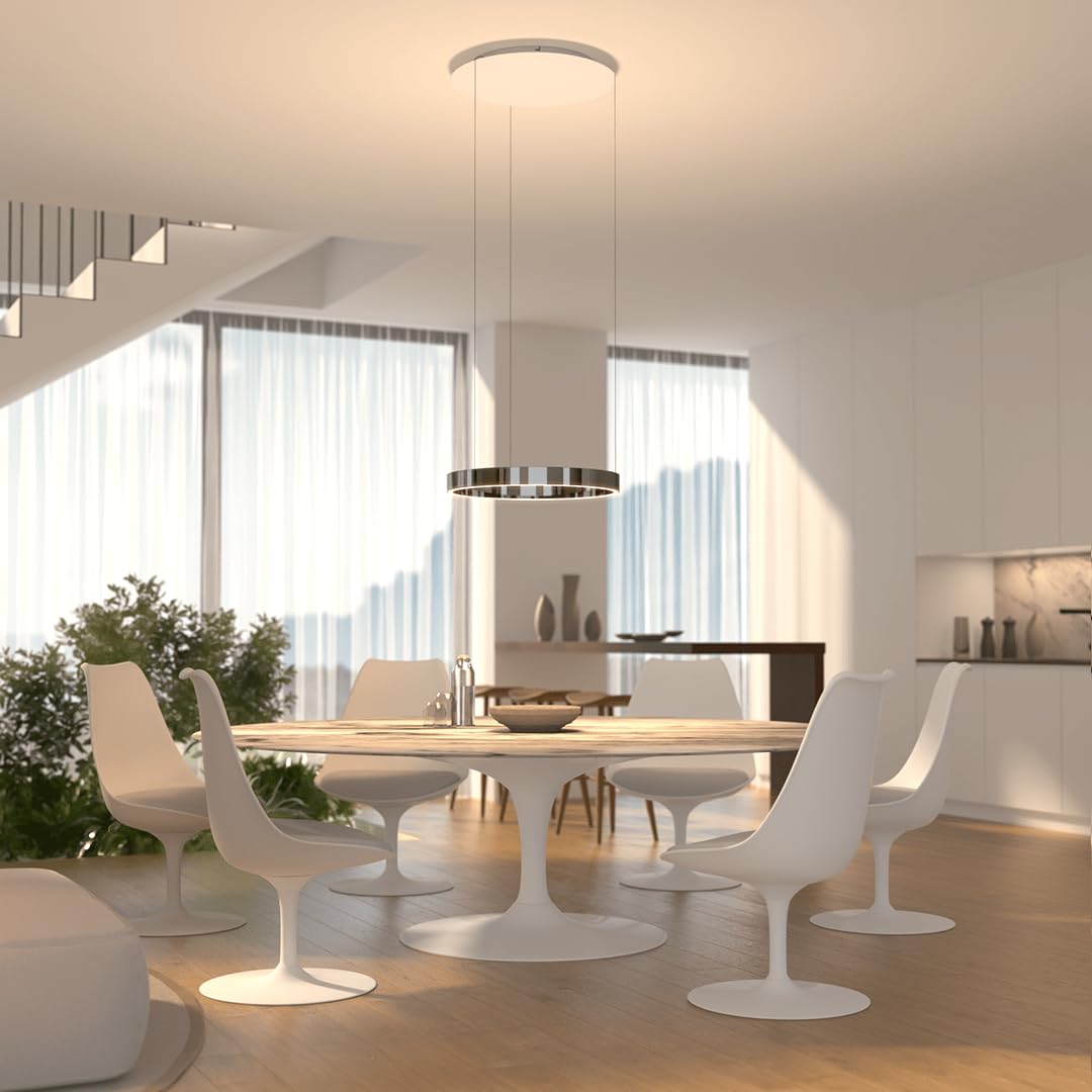 NEONA SOL LED Pendelleuchte Schwarz Metall Ringdesign Dimmbar, Hängelampe mit Fernbedienung warmweiß bis kaltweiß Up Down Höhenverstellbar (Schwarz Chrom)