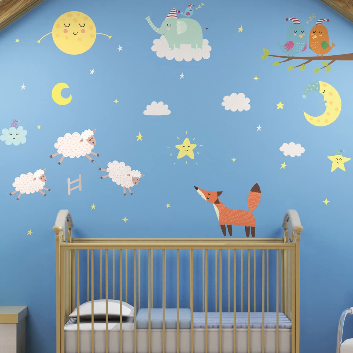 Children's Wall Stickers - Baby Room Decoration - Children's Bedroom Wall Sticker - Moonlight Animals Wall Sticker - H60 x L90 cm - Image 2