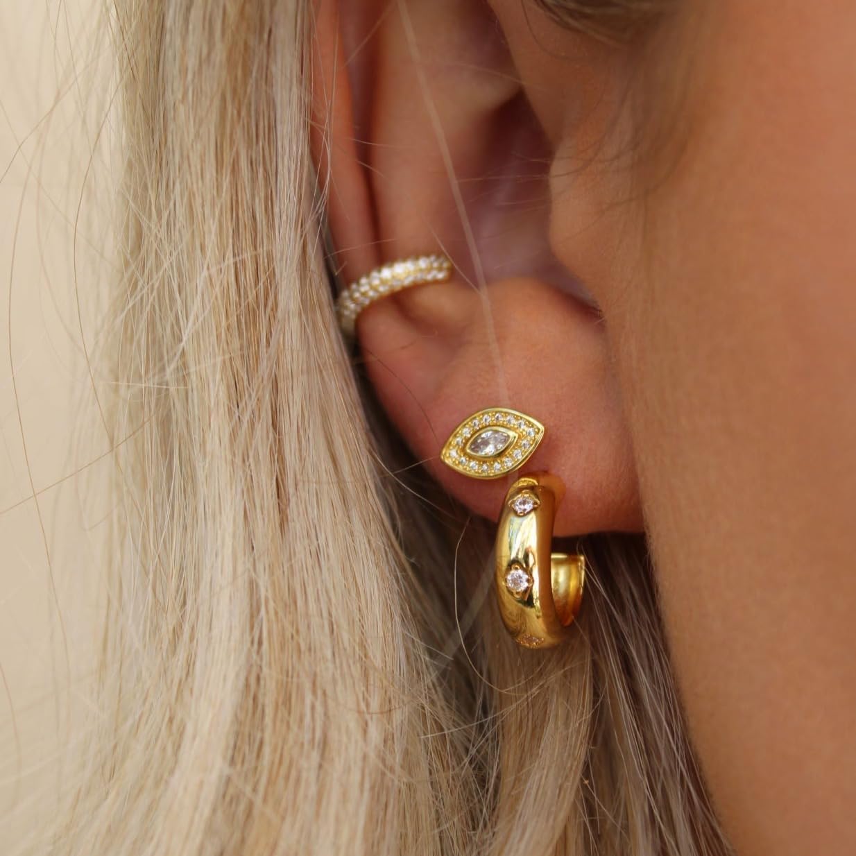 18K Gold Evil Eye Stud Earrings – Dainty White Zircon Protection Jewelry for Women – Hypoallergenic Minimalist Studs by Malibu Sunday - Image 7