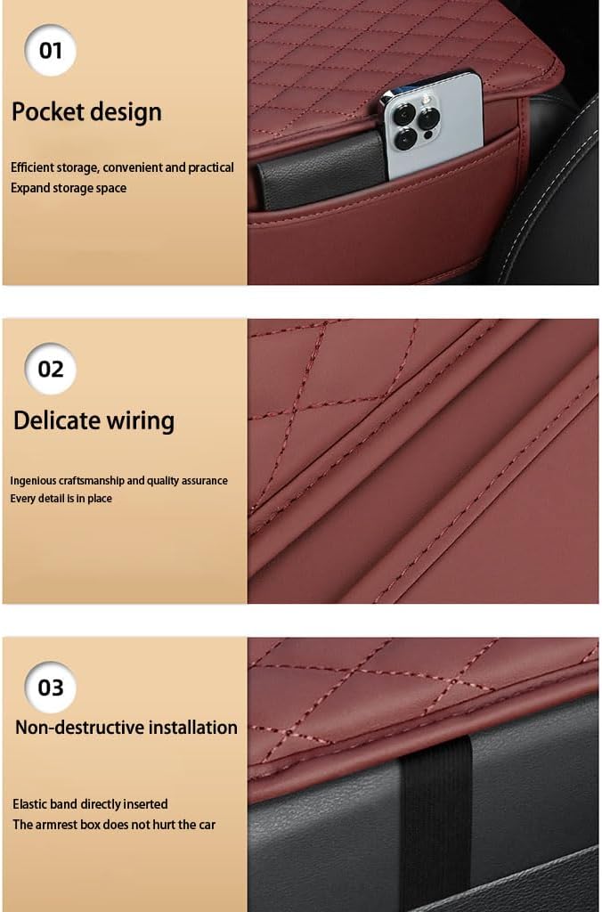 Center Console Cover for BMW 3 Series Coupe E92 2006 2007 2008 2009 2010, Leather Anti-Slip Armrest Cover Armrest Cushion with Storage Bags Car Accessories,Brown2