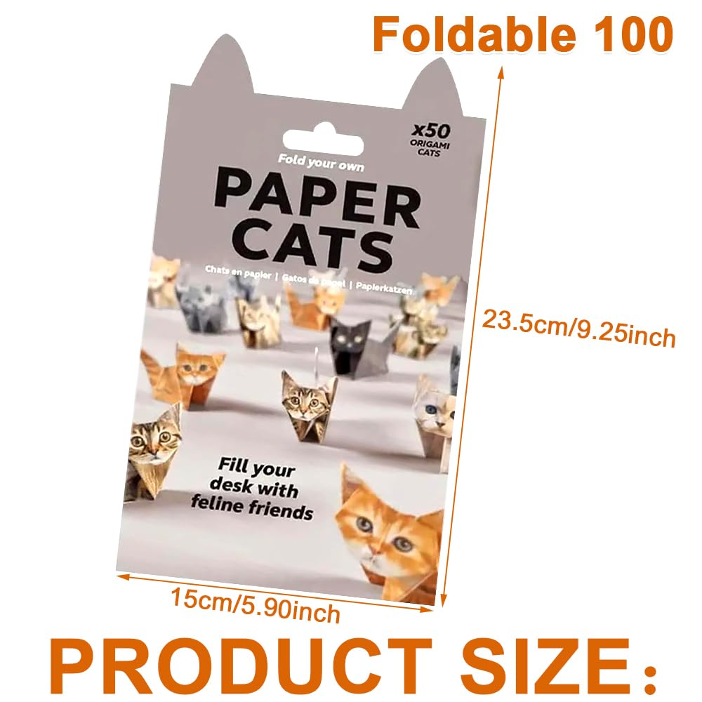 Kit de Origami de Gatos, 100 Hojas Gatos de papel DIY, Kit Creativo de Manualidades de Animales de Origami para Decoración de Escritorio de Animales, Adultos y Niños