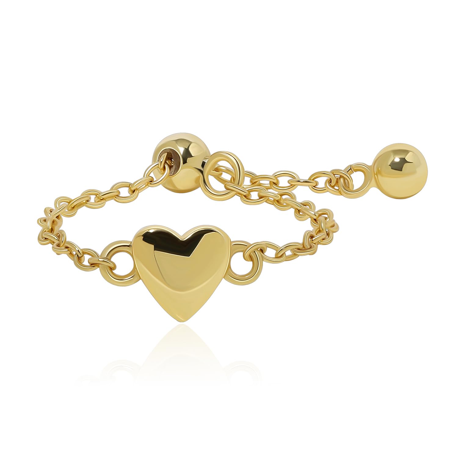 Meissa Bague chaîne cœur bagues en or non ternissantes pour femmes bague à bille roulante taille ajustable bague chaîne maillons