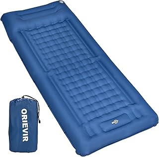 ORIEVIR Sleeping Pad Extra Thickness 4.7 Inch Camping Mattress 77"X28" Sleeping Pad for Camping with Pillow Sleeping Mat Inflatable Camping Sleeping Pads Built-in Pump Camping Air Mattress Blue