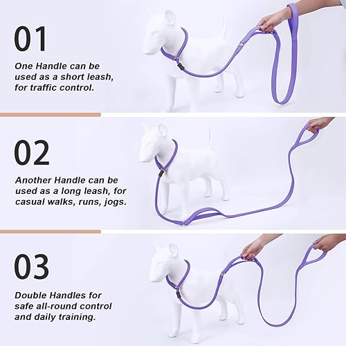 Miniatura 5 de Correa antideslizante para perro, correa de entrenamiento para perros con doble asa, correa y collar de nailon de cuero suave, correa de cuerda