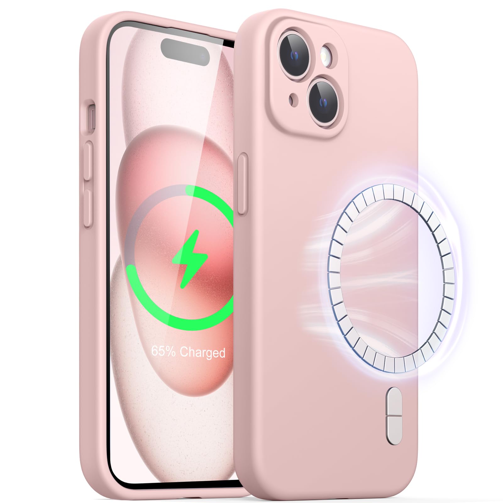 JETech Magnetic Silicone Case for iPhone 15 6.1-Inch, Compatible with MagSafe, Phone Cover with Camera Lens Full Protection (Pink)