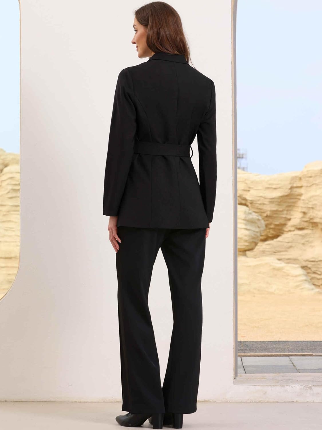 Allegra K Blazers for Women Business Casual Long Sleeve Office Work Belted Long Blazer Suit Jacket - Image 3