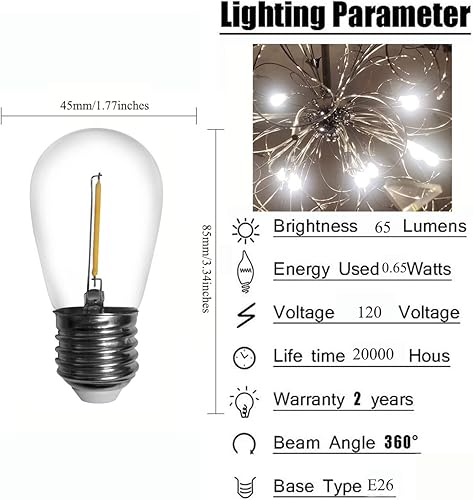 Miniatura 2 de Bombilla LED E26 S14 para exteriores, 0.65 W (equivalente a 7 W), luz blanca diurna 6000 K, certificación UL, CRI80, 120 V, base mediana E26, no