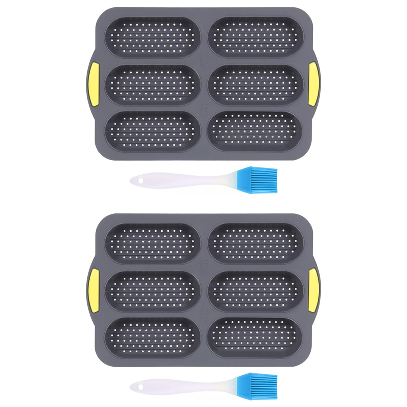 Hndhbfgrt 2X Silicone Pan, Hot Dog Bun Pan with Oil Brush,6 Gutter Nonstick French Bread Bake Mold, French Bread Loaf Pan