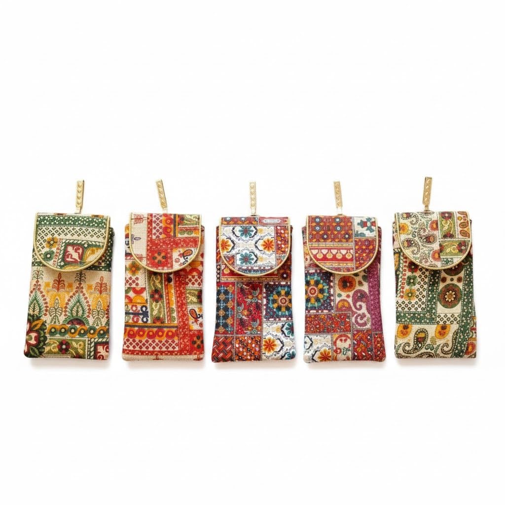 Women Printed Mobile Pouch Cover Purse Wallet with Waist Clip and Sling Belt for Saree Pack of (2)-image-33