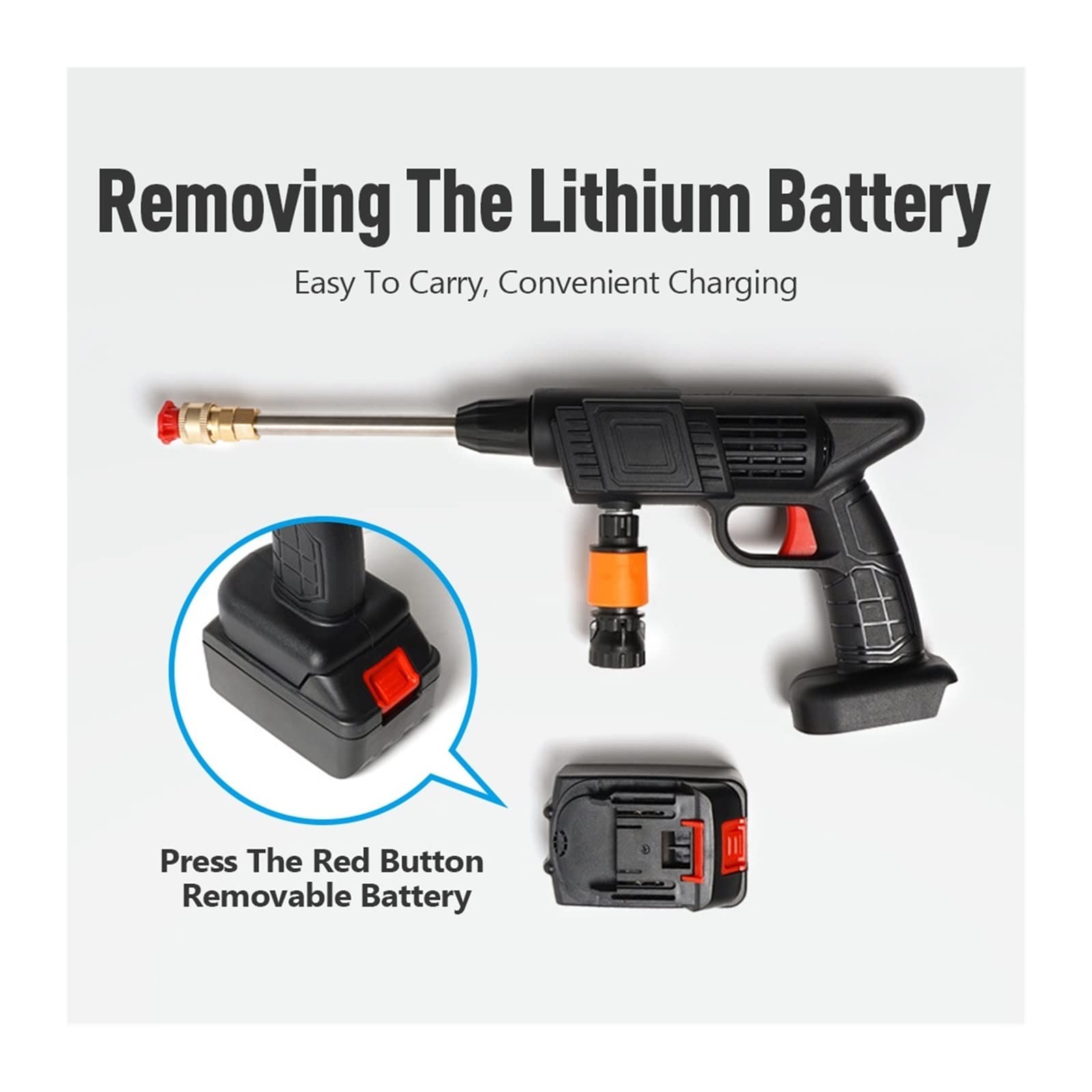 Idropulitrice Portatile Ad Alta Pressione 30Bar Pistola Acqua Batteria Al Litio For Uso Domestico Ricarica Lavatrice A Pompa For Detergente Spray Wireless,Alta efficienza(With 96HV Battery)